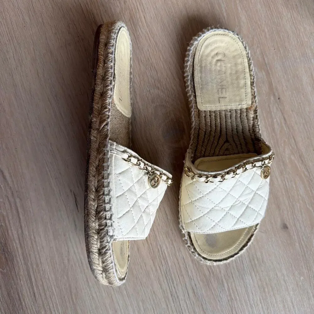 Chanel cream quilted leather sandals
